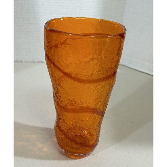 Orange Glass Swirl Stripe Pebbled Textured Iced Tea Summer Glass - Heavy - Picture 1 of 8